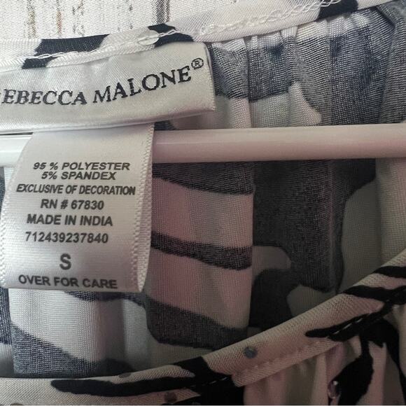 Rebecca Malone Women’s Black and White Shimmer Stretch 3/4 Sleeve Print Blouse - Picture 2 of 13